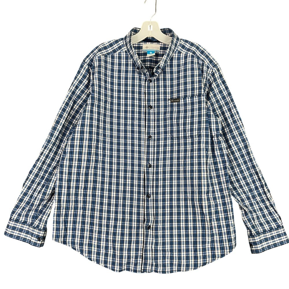 Columbia‎ Shirt Mens L Plaid Stretch Poplin Button Up Outdoor Casual Classic
